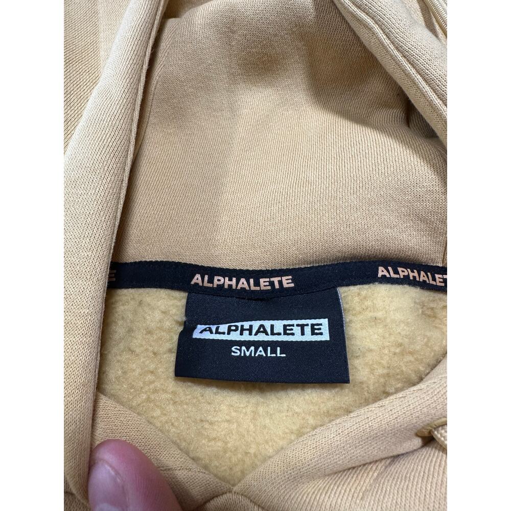 Alphalete Crop Hoodie Gold Size Small Cozy Fleece Chest Spellout Logo - Picture 3 of 9